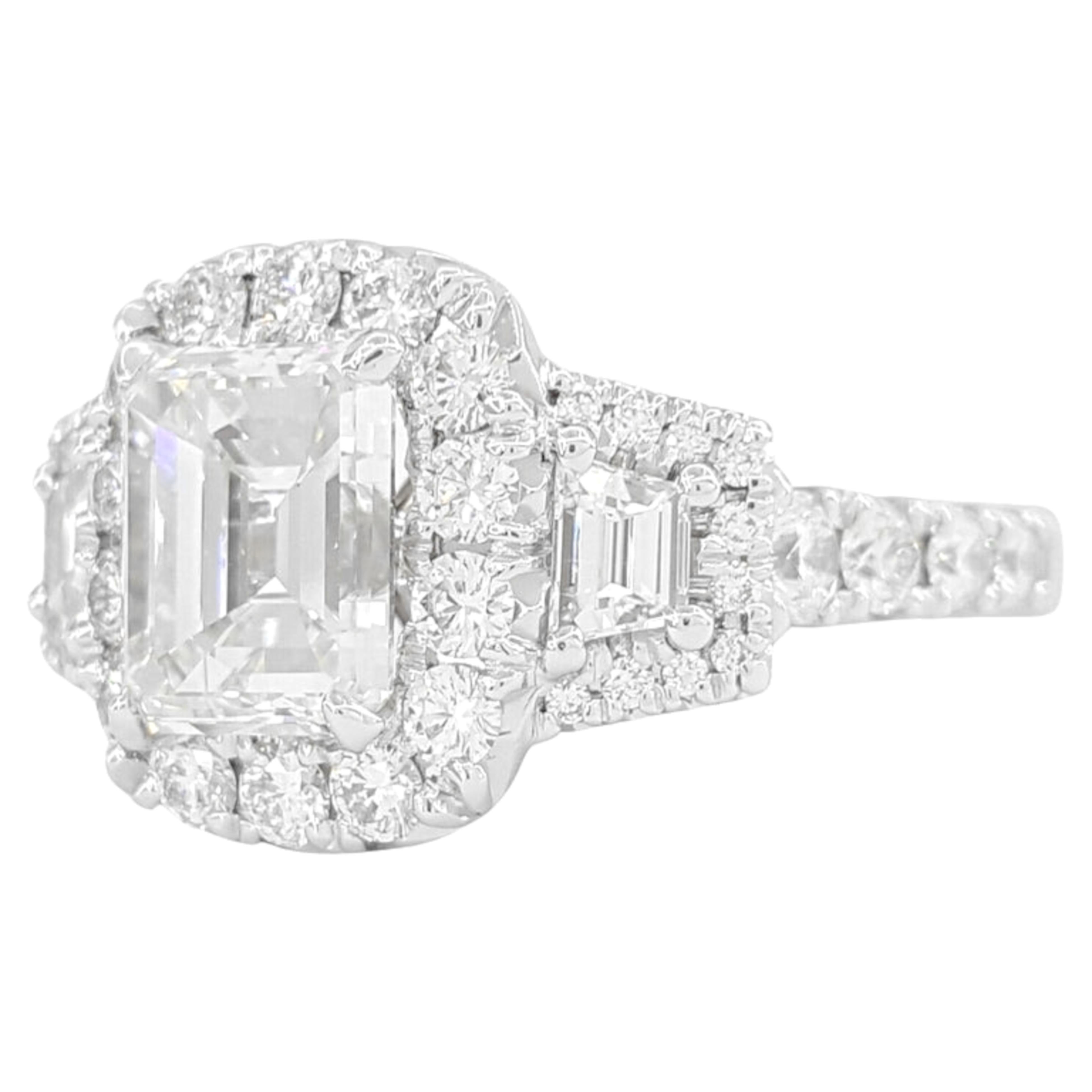 Contemporary GIA 3.60 Ct. Carat Emerald Cut Diamond Engagement Platinum Ring For Sale