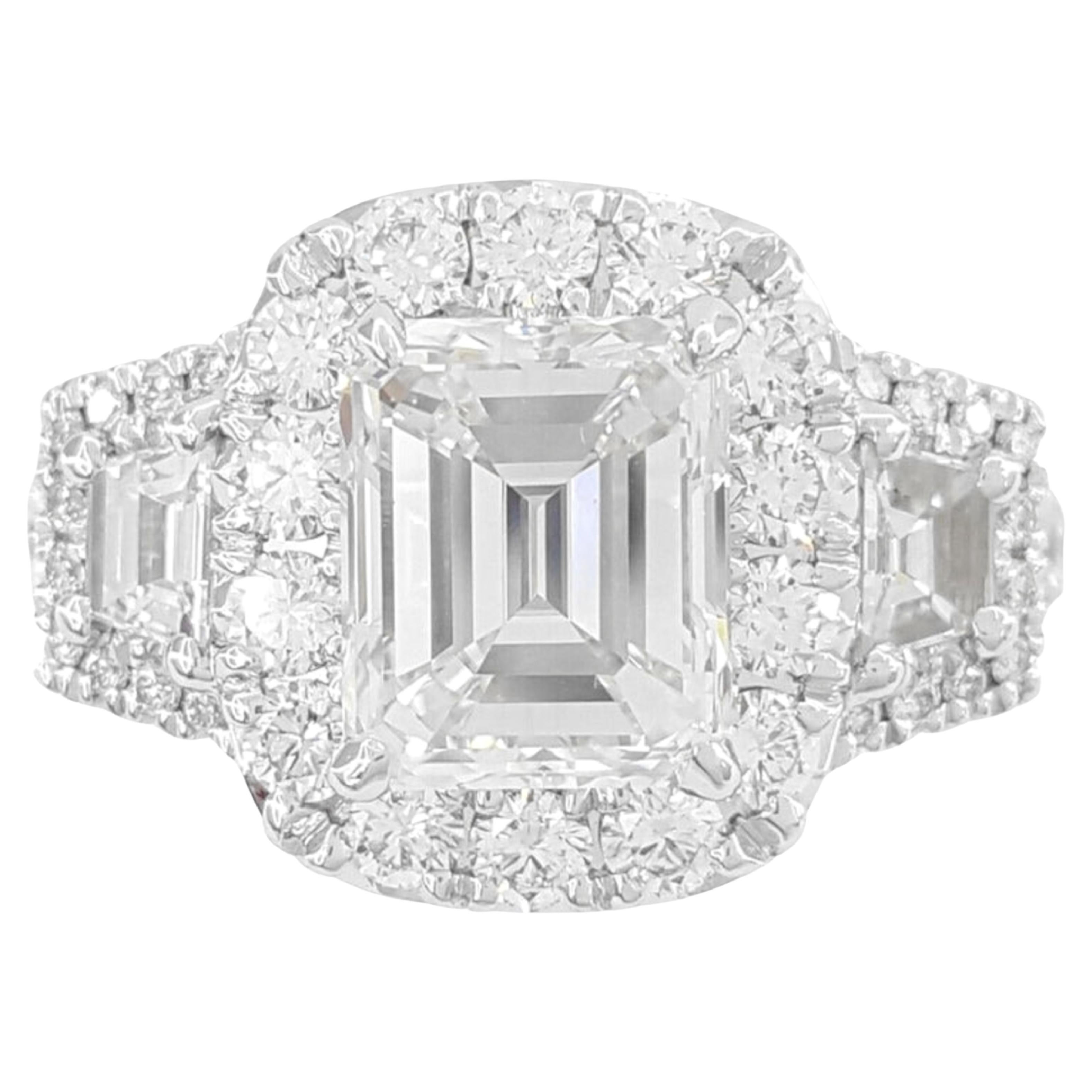 GIA 3.60 Ct. Carat Emerald Cut Diamond Engagement Platinum Ring