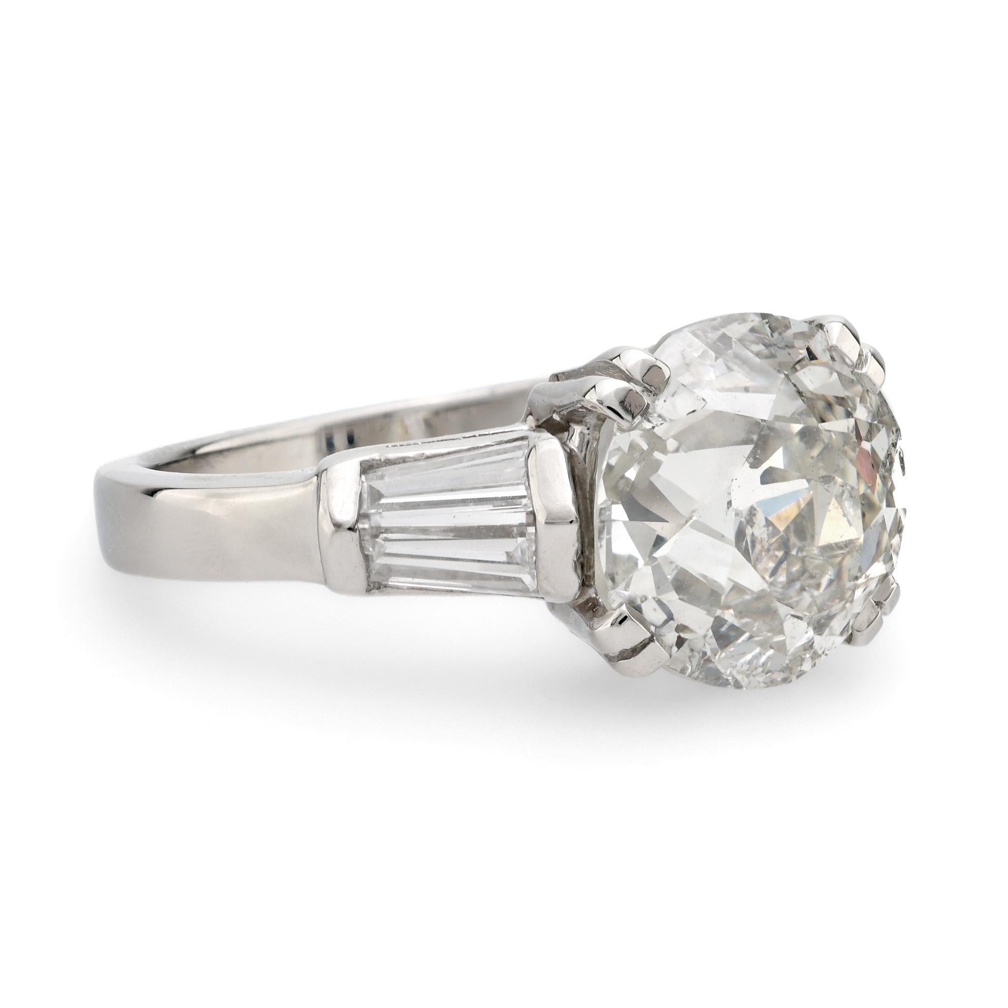 Modern GIA 3.61 carat old European cut diamond platinum engagement ring For Sale