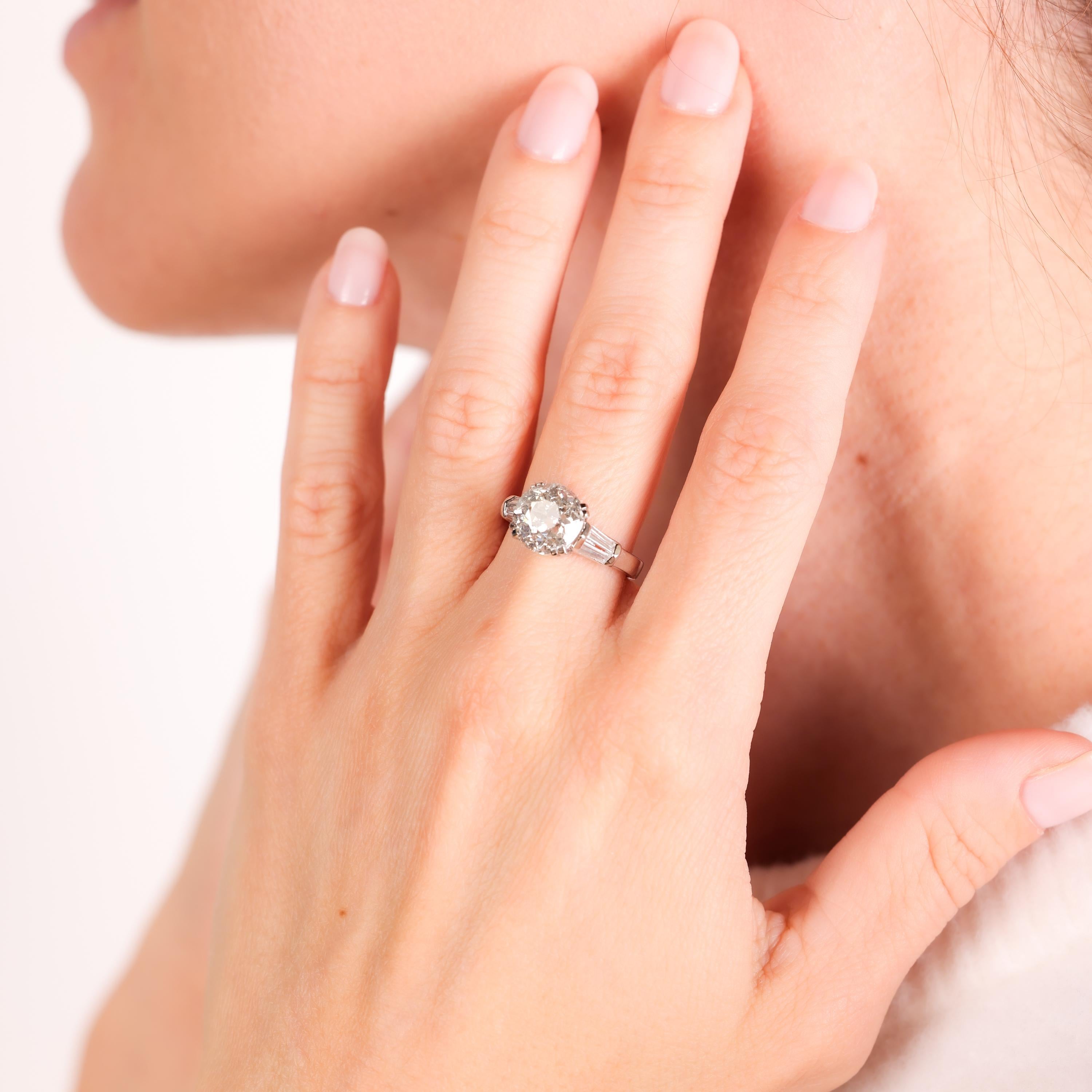 Old European Cut GIA 3.61 carat old European cut diamond platinum engagement ring For Sale