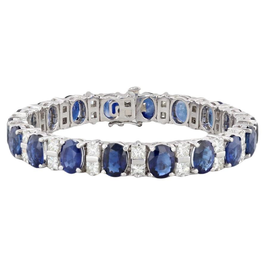 GIA 36.10ctw Sapphire Diamond Tennis Bracelet 950 Platinum 7" 8.8mm