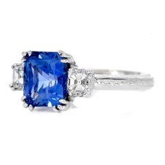 GIA 3.61ct Ceylon Sapphire Taccori Diamond Platinum Three Stone Ring