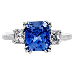 GIA 3.61ct Ceylon Sapphire Taccori Diamond Platinum Three Stone Ring