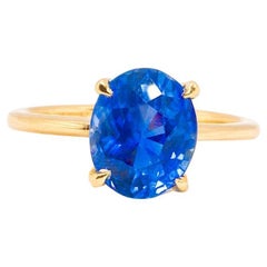 GIA 3,61CT Sri Lanka Natürlicher blauer ovaler Saphir in 18 Karat Gelbgold Ring mit natürlichem Blau