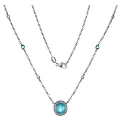 Platin-Halskette, GIA 3,61 Karat natürlicher neonblauer Paraiba-Turmalin & Diamant