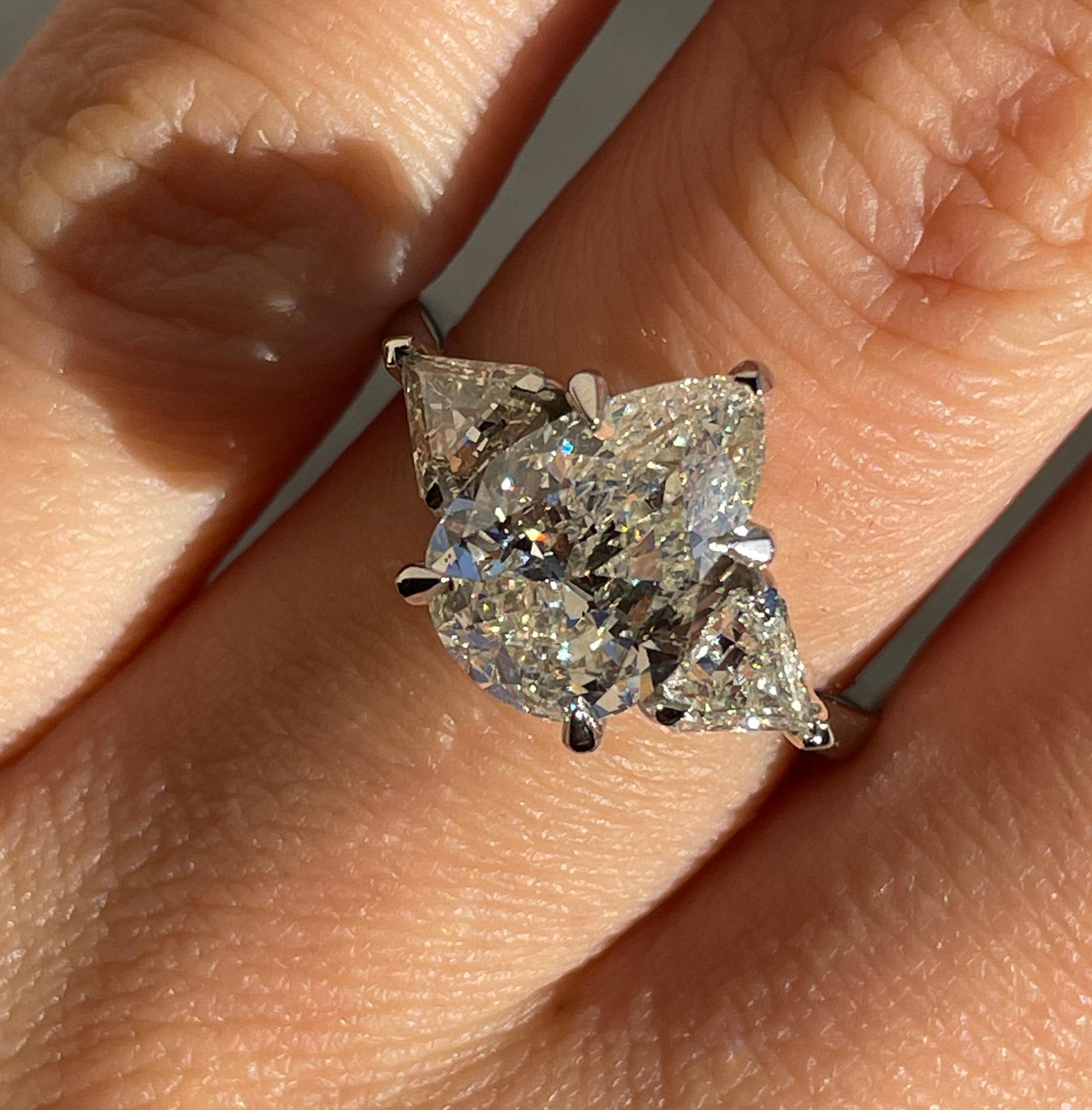 GIA 3.62ct Estate Vintage Pear Shaped 3 Stone Diamond Engagement Wedding Plat 3