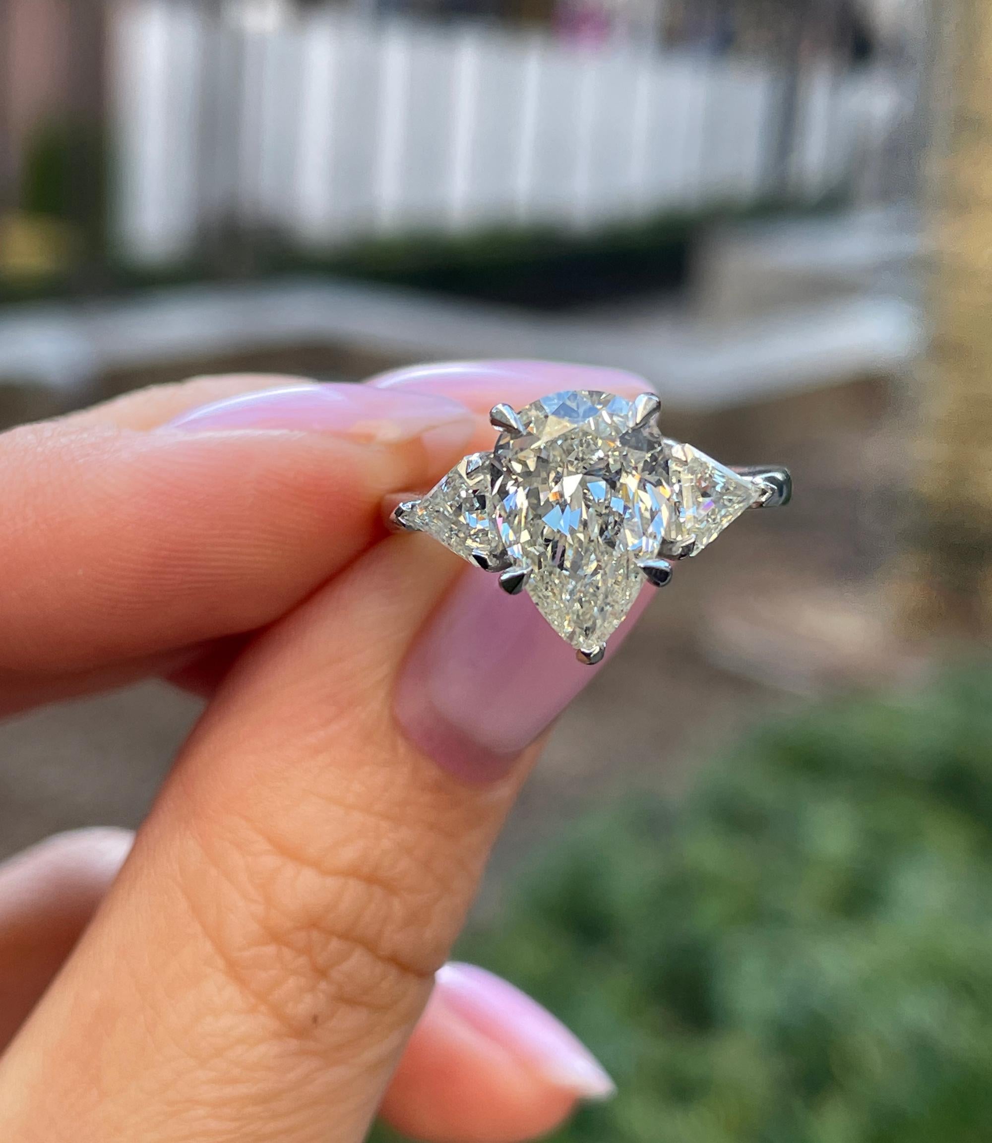 GIA 3.62ct Estate Vintage Pear Shaped 3 Stone Diamond Engagement Wedding Plat 4