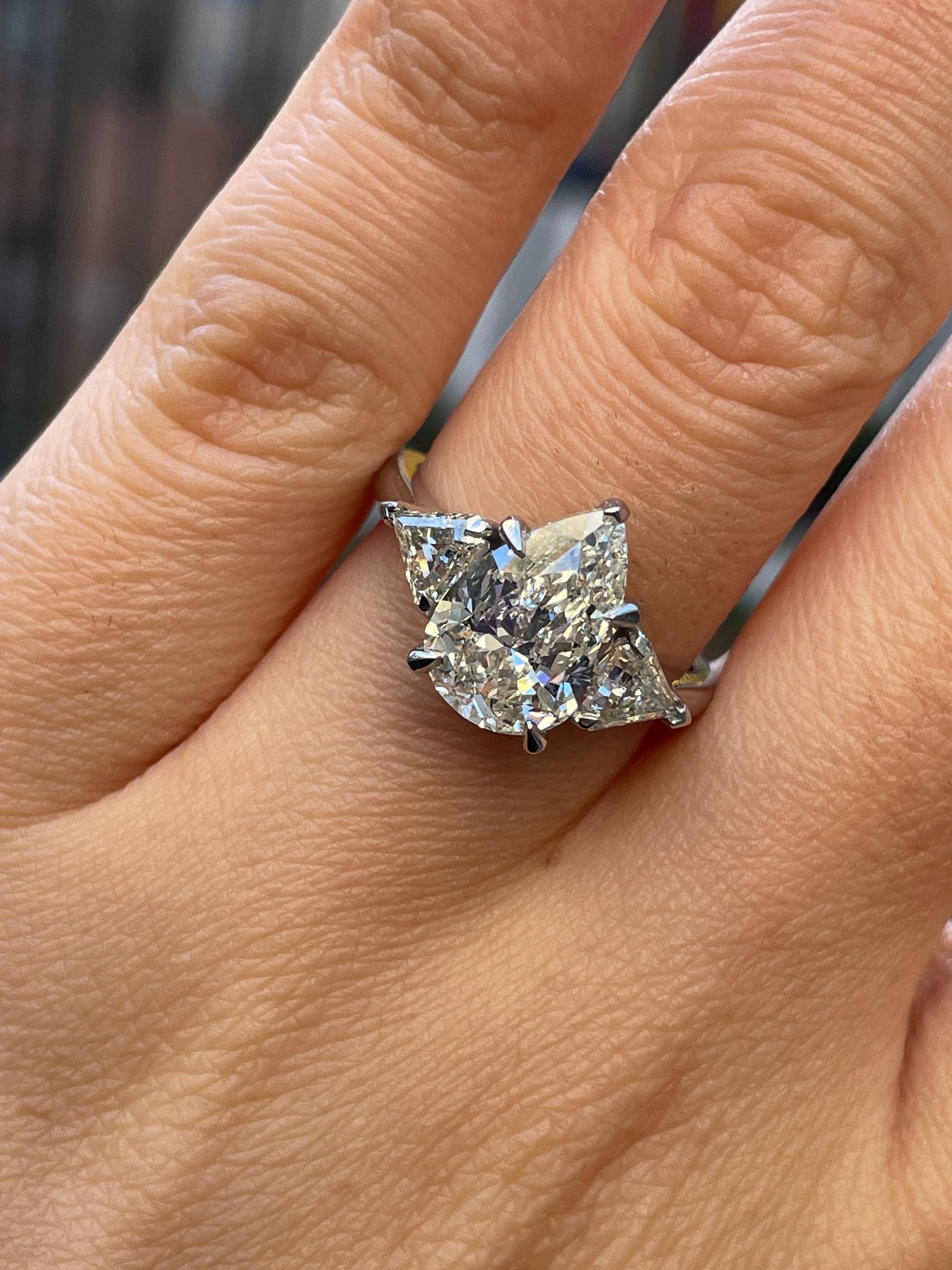 GIA 3.62ct Estate Vintage Pear Shaped 3 Stone Diamond Engagement Wedding Plat 6