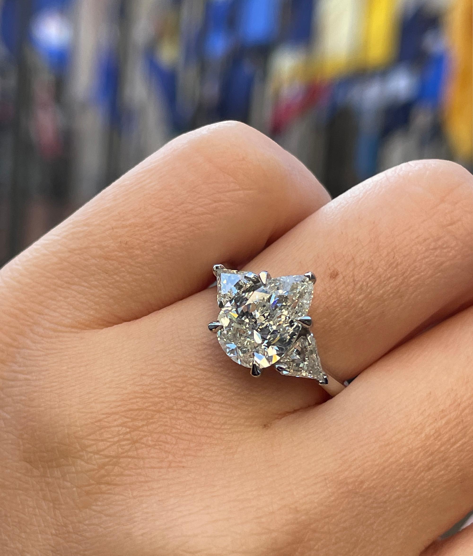 GIA 3.62ct Estate Vintage Pear Shaped 3 Stone Diamond Engagement Wedding Plat 7