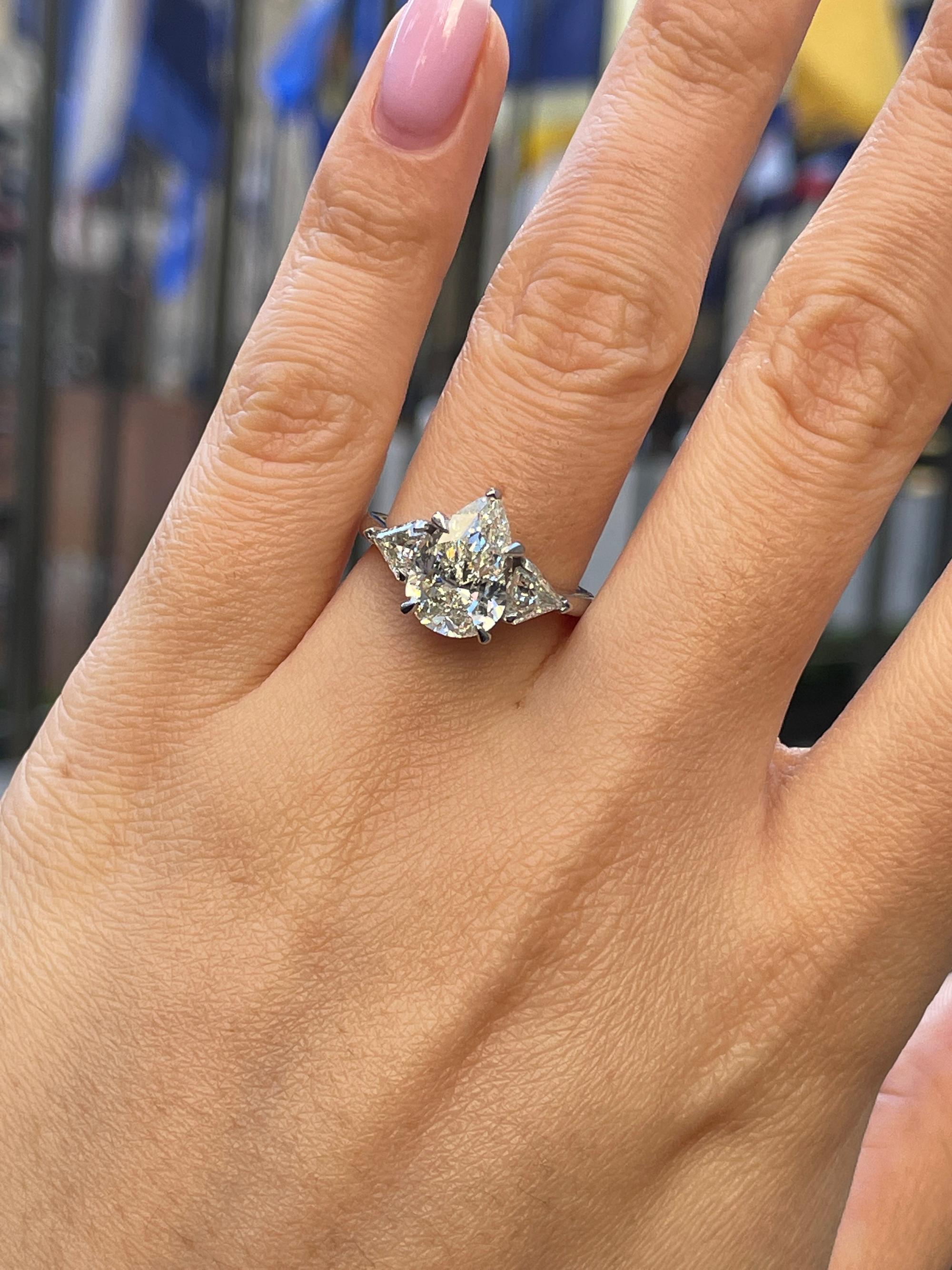 GIA 3.62ct Estate Vintage Pear Shaped 3 Stone Diamond Engagement Wedding Plat 8