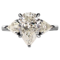 GIA 3.62ct Estate Vintage Pear Shaped 3 Stone Diamond Engagement Wedding Plat