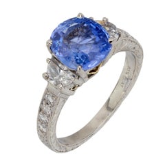 GIA 3.64 carat Ceylon sapphire diamond platinum filigree ring