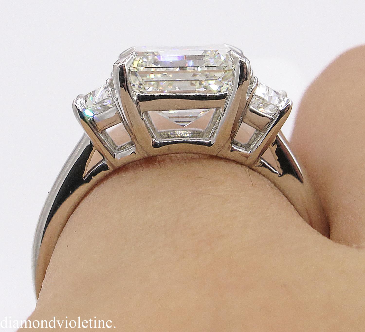 GIA 3.65 Carat Vintage Asscher Diamond 3-Stone Engagement Wedding Platinum Ring 11