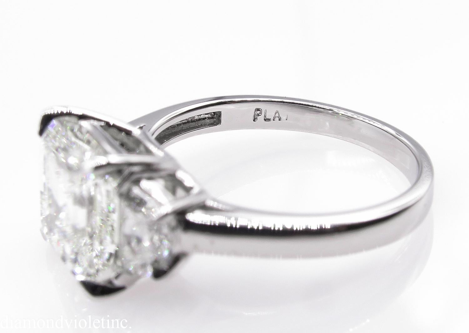 GIA 3.65 Carat Vintage Asscher Diamond 3-Stone Engagement Wedding Platinum Ring 1