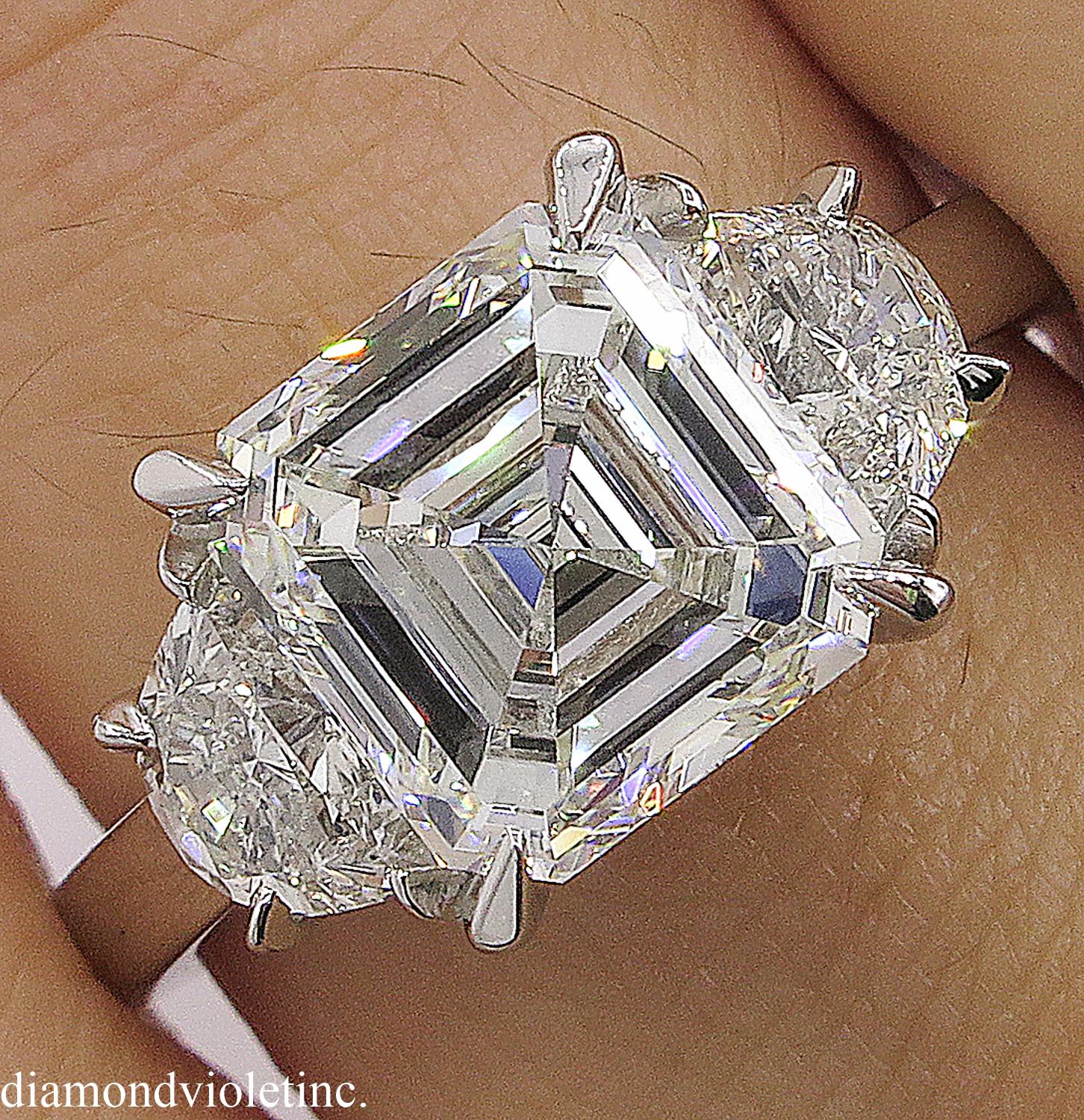 GIA 3.65 Carat Vintage Asscher Diamond 3-Stone Engagement Wedding Platinum Ring 4