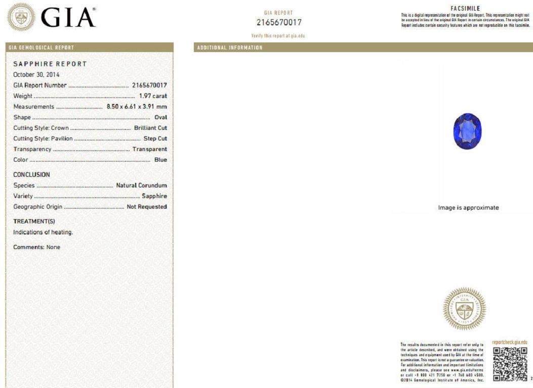 Classic Halo Cluster Vivid Blue

1.97ct. Natural GIA Certified Blue Sapphire Ring

GIA Certified Report ID: 2165670017

8.50 X 6.61 X 3.91mm

Full cut oval brilliant 

Clean Clarity & Transparent

Supreme Royal vivid blue



1.70ct. Diamonds.

Round