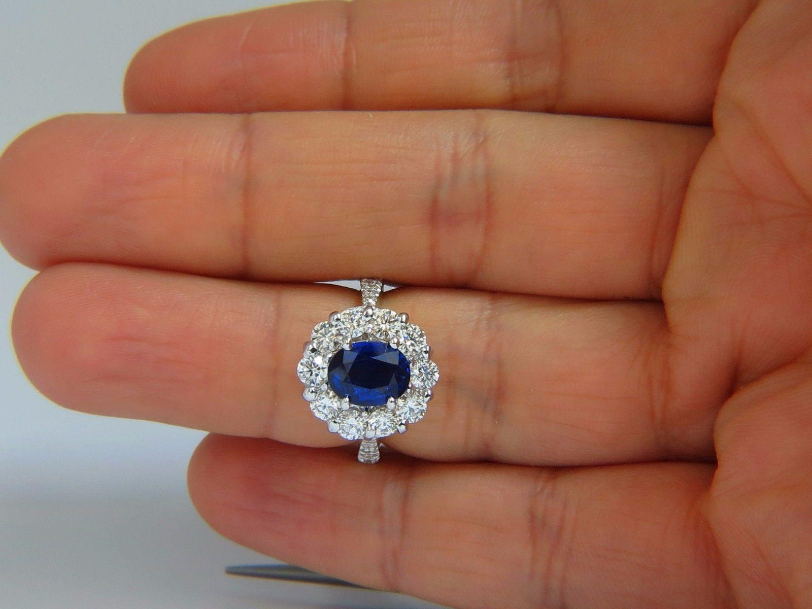 GIA 3.67 Carat Natural Vivid Royal Blue Diamonds Ring Cluster Halo 18 Karat In New Condition For Sale In New York, NY
