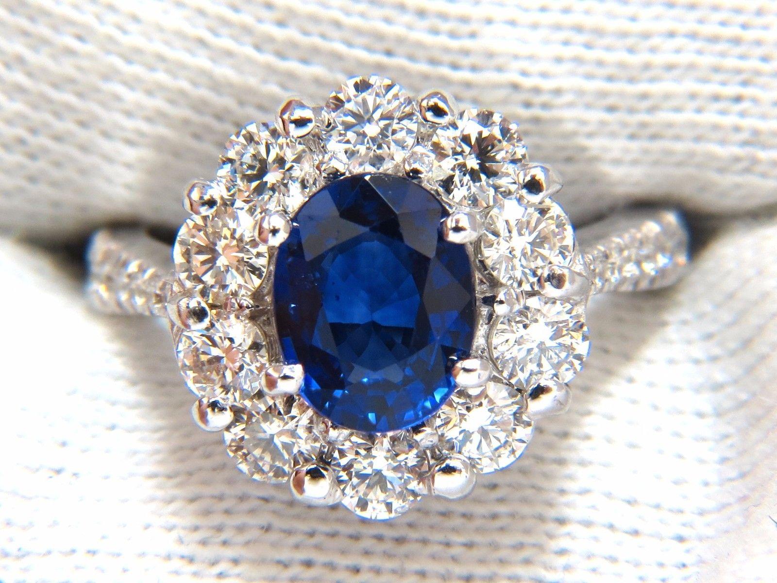 Women's or Men's GIA 3.67 Carat Natural Vivid Royal Blue Diamonds Ring Cluster Halo 18 Karat For Sale