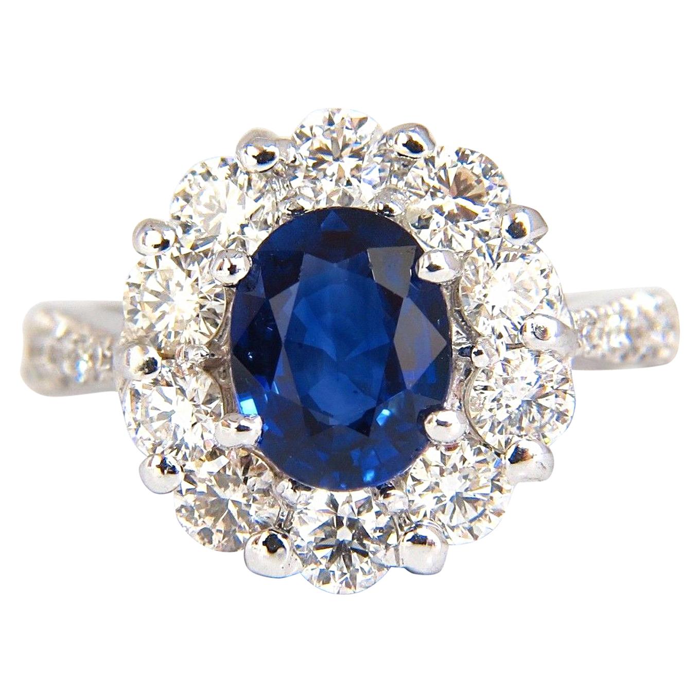 GIA 3.67 Carat Natural Vivid Royal Blue Diamonds Ring Cluster Halo 18 Karat For Sale