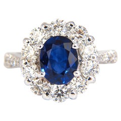 GIA 3,67 quilates naturales Vivid Azul Real Anillo Racimo Halo 18 quilates