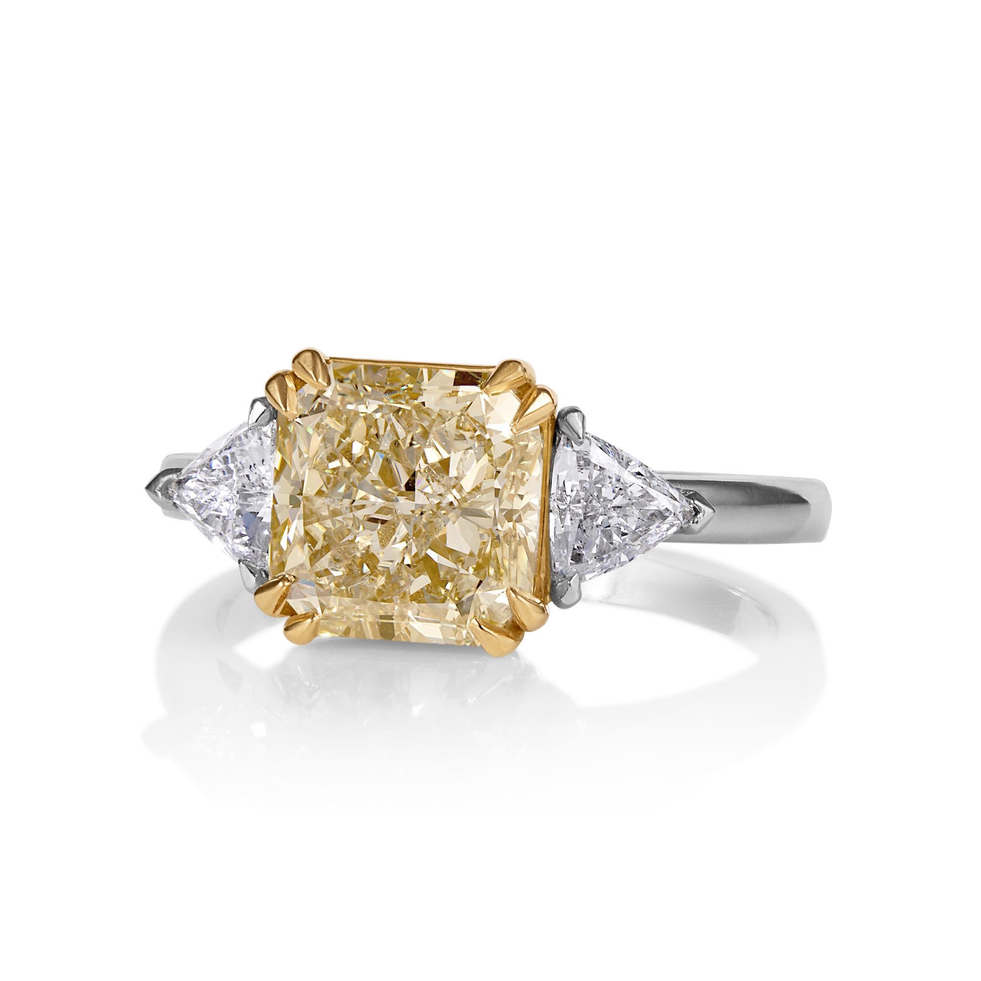 Platin-Verlobungsring, GIA 3,68 Karat Nachlass Fancy Gelber strahlender 3 Stein, Verlobungsring Damen