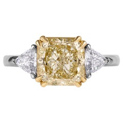 GIA 3.68ct Estate Fancy Yellow Radiant 3 Stone Engagement Wedding Platinum Ring