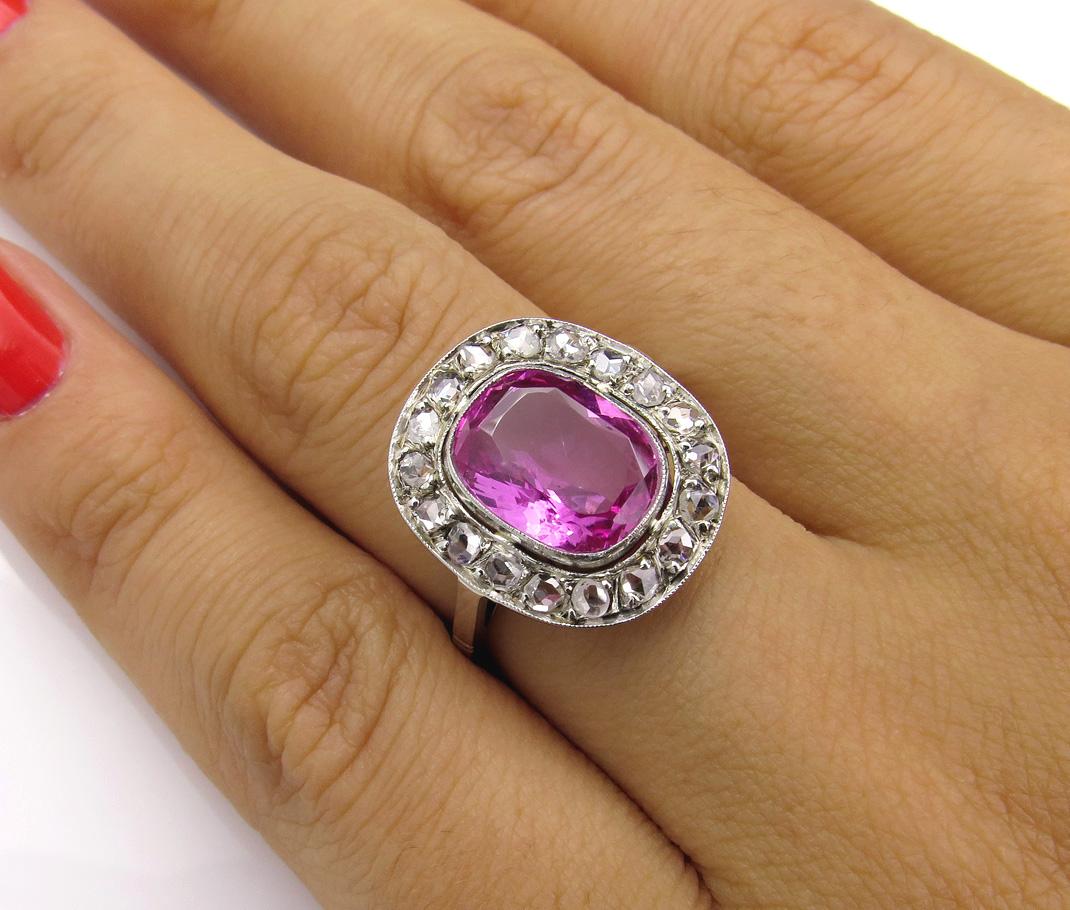 GIA 3.68 Carat Hot Vivid Pink Sapphire and Diamond Engagement White Gold Ring 5