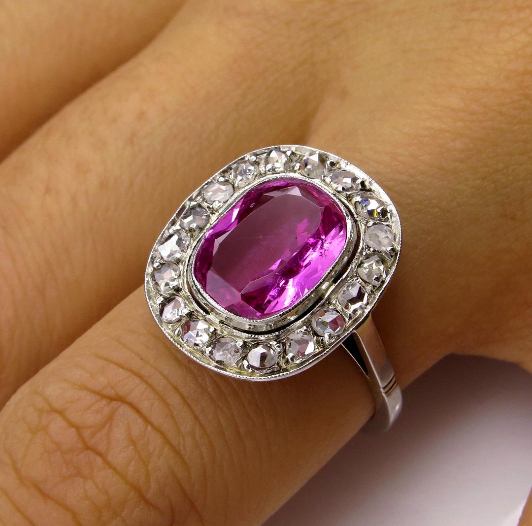 GIA 3.68 Carat Hot Vivid Pink Sapphire and Diamond Engagement White Gold Ring 6