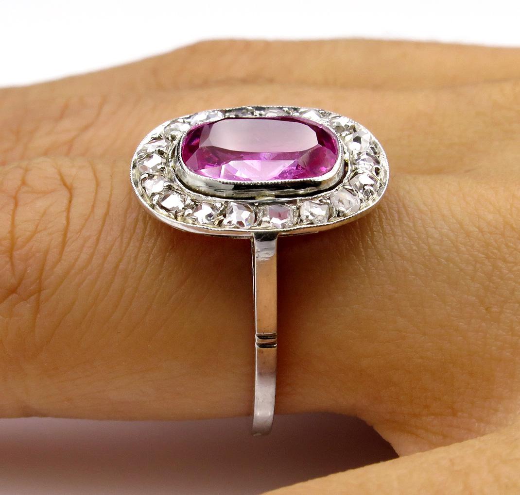 GIA 3.68 Carat Hot Vivid Pink Sapphire and Diamond Engagement White Gold Ring 7