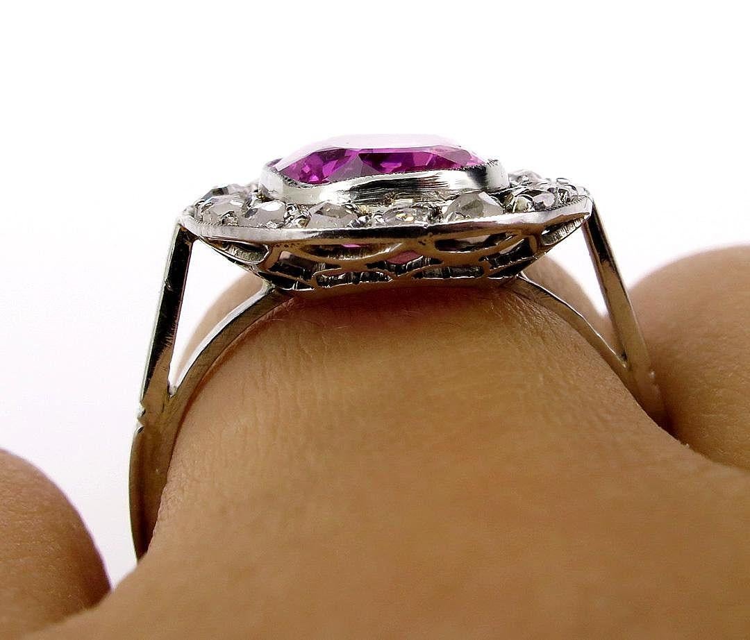 GIA 3.68 Carat Hot Vivid Pink Sapphire and Diamond Engagement White Gold Ring 8