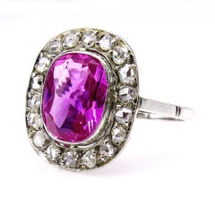 GIA 3.68 Carat Hot Vivid Pink Sapphire and Diamond Engagement White Gold Ring