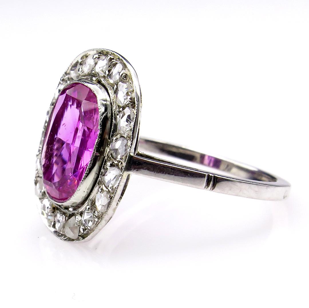 Oval Cut GIA 3.68 Carat Hot Vivid Pink Sapphire and Diamond Engagement White Gold Ring