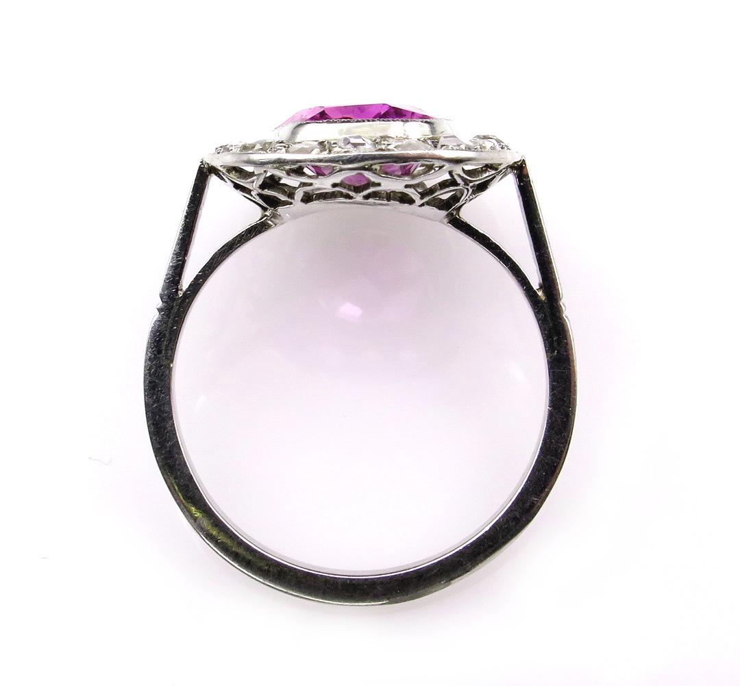 GIA 3.68 Carat Hot Vivid Pink Sapphire and Diamond Engagement White Gold Ring In Good Condition In New York, NY