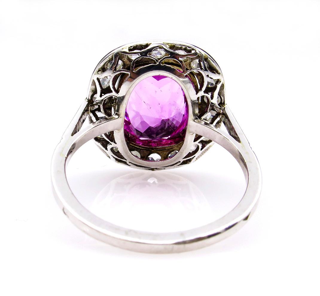 Women's GIA 3.68 Carat Hot Vivid Pink Sapphire and Diamond Engagement White Gold Ring