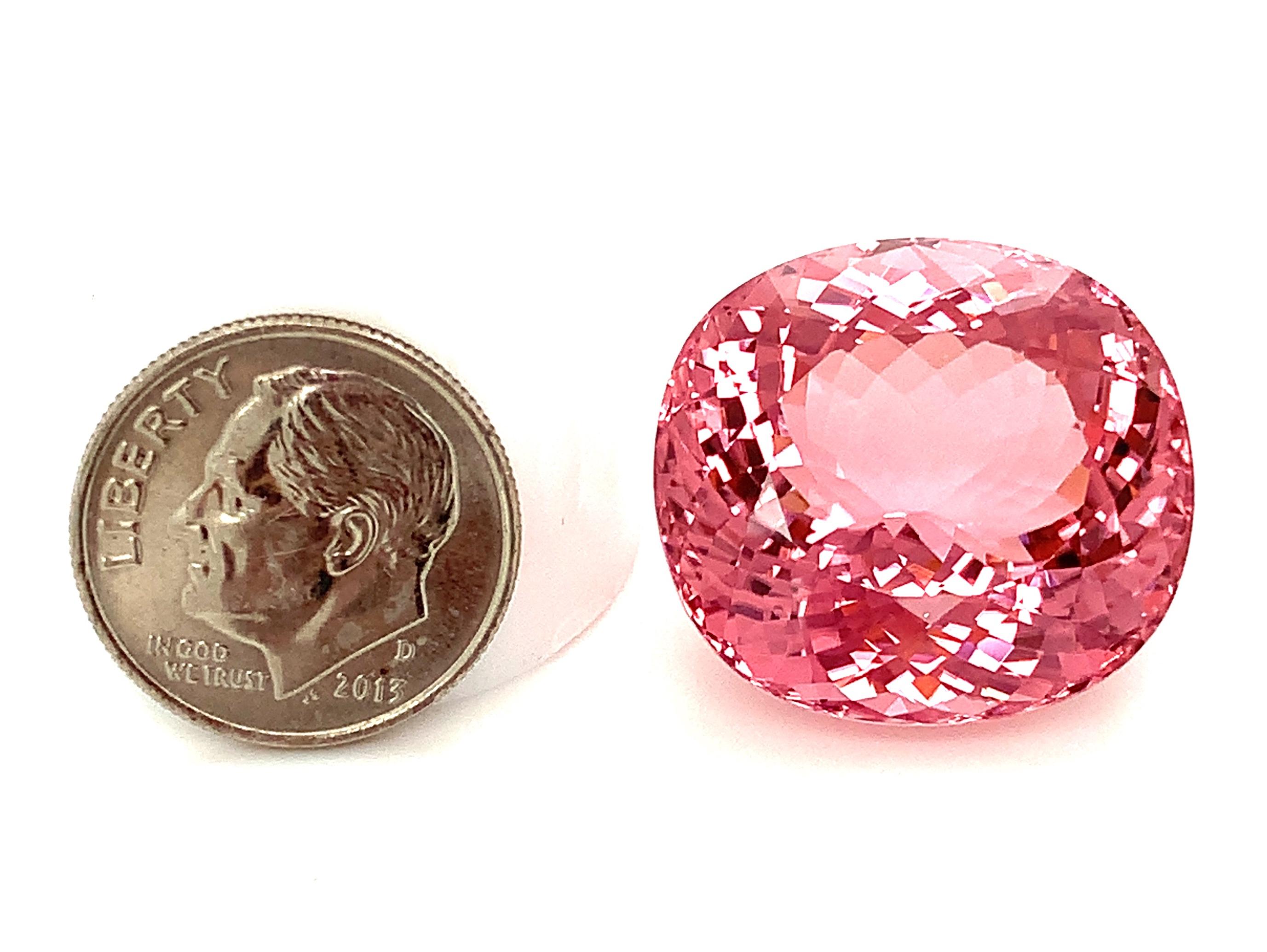 36.96 Carat Pink Tourmaline Cushion, Loose Gemstone, GIA Certified In New Condition In Los Angeles, CA