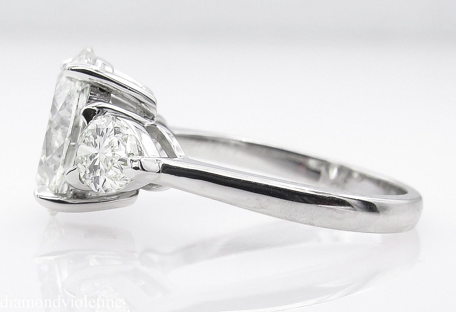 GIA 3.70 Carat Vintage Oval Diamond Three-Stone Engagement Wedding Platinum Ring 1