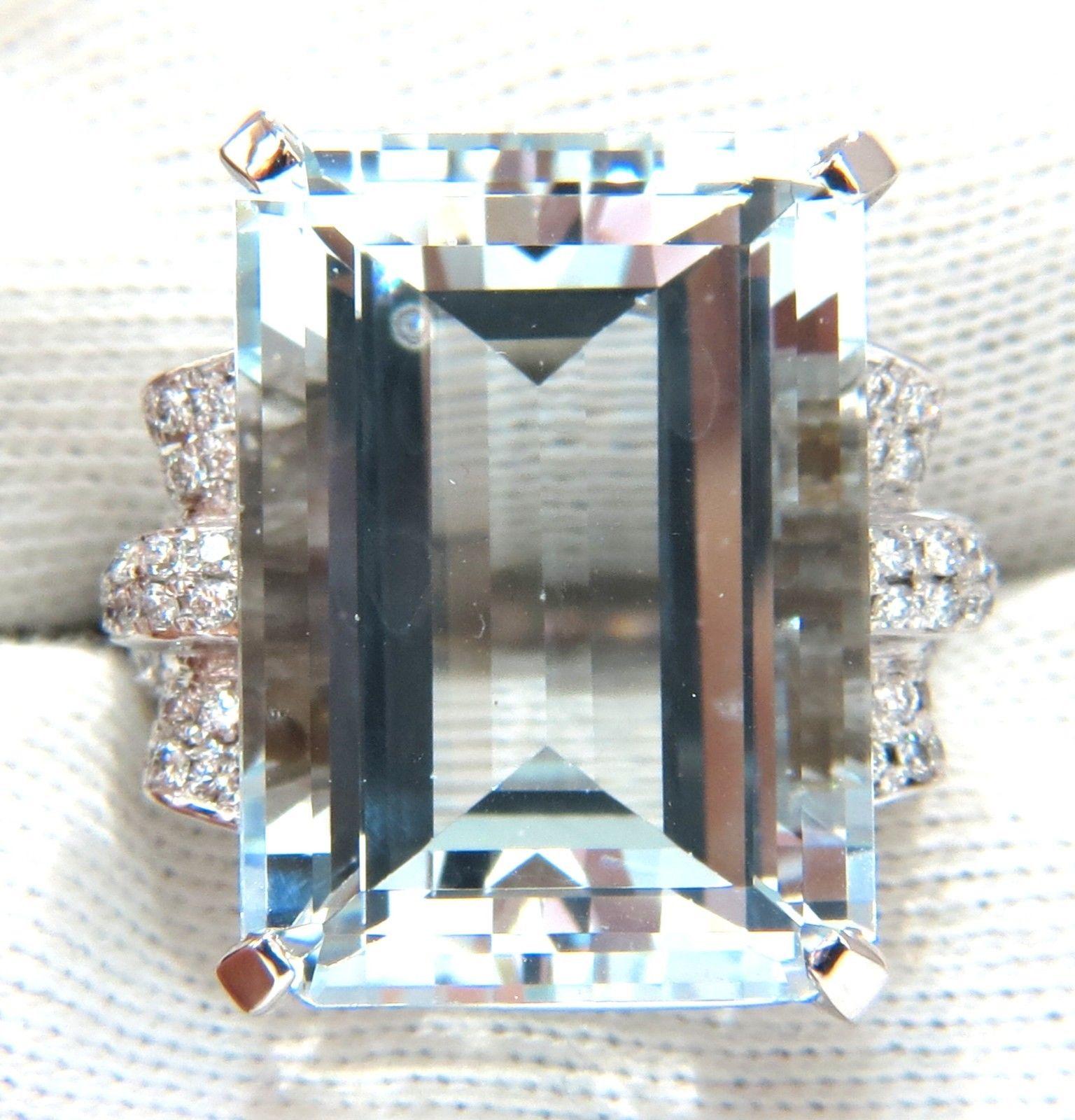 GIA 37.15 Carat Natural Emerald Cut Aquamarine Diamonds Ring 14 Karat Vivid 1