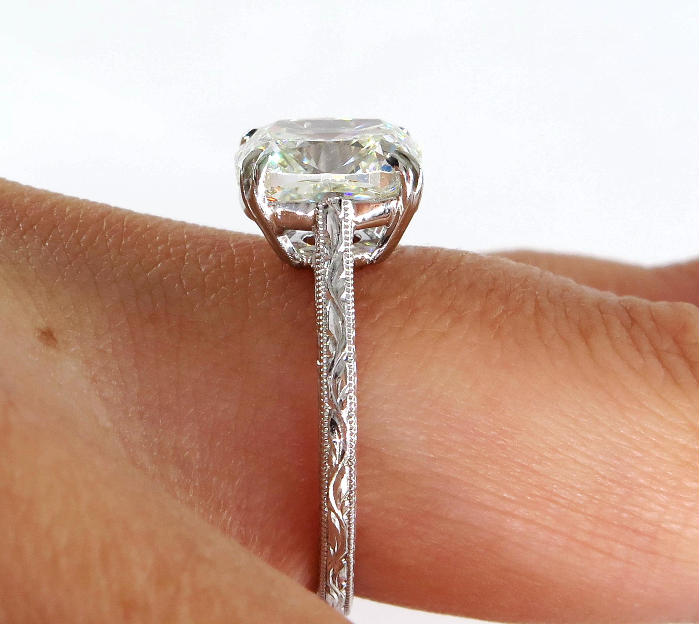 GIA 3.71ct Estate Vintage Cushion Diamond Solitaire Engagement Wedding Plat Ring 4