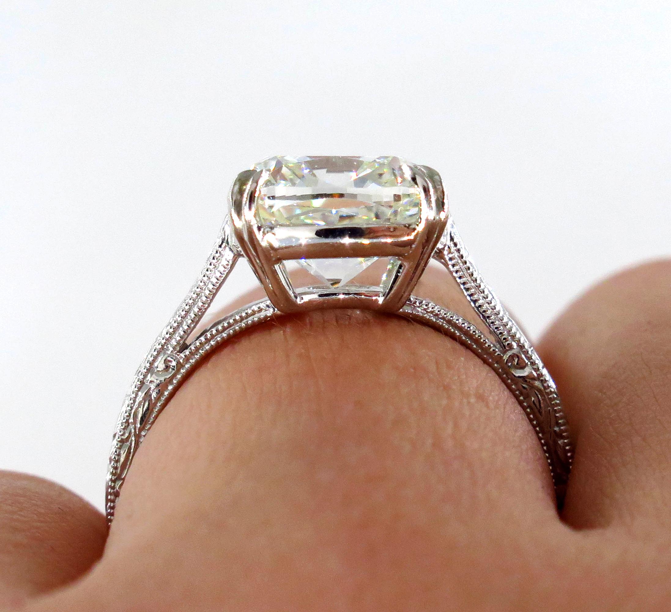 GIA 3.71ct Estate Vintage Cushion Diamond Solitaire Engagement Wedding Plat Ring 5