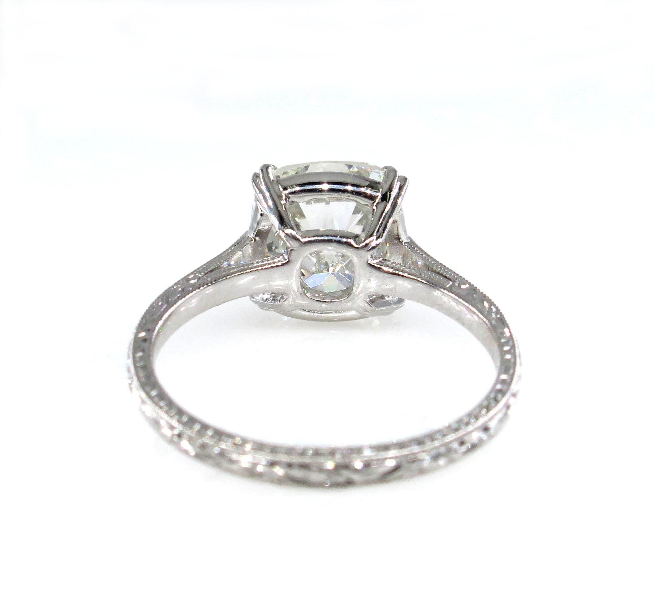 GIA 3.71ct Estate Vintage Cushion Diamond Solitaire Engagement Wedding Plat Ring In Good Condition In New York, NY