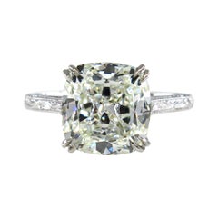 GIA 3.71ct Estate Vintage Cushion Diamond Solitaire Engagement Wedding Plat Ring