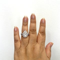 GIA 3.72 Carat Pear Shape Diamond Ring in Platinum