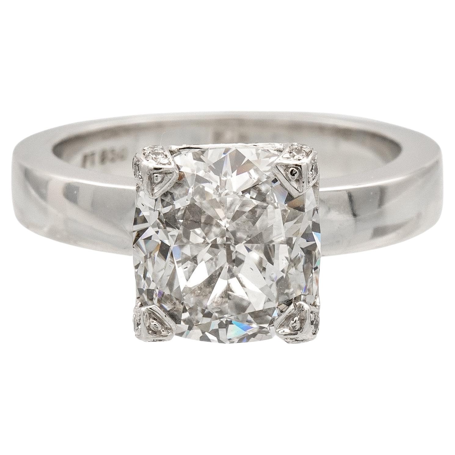 GIA 3.72ct. Cushion Brilliant Cut Diamond Engagement Ring GVS2 in Platinum