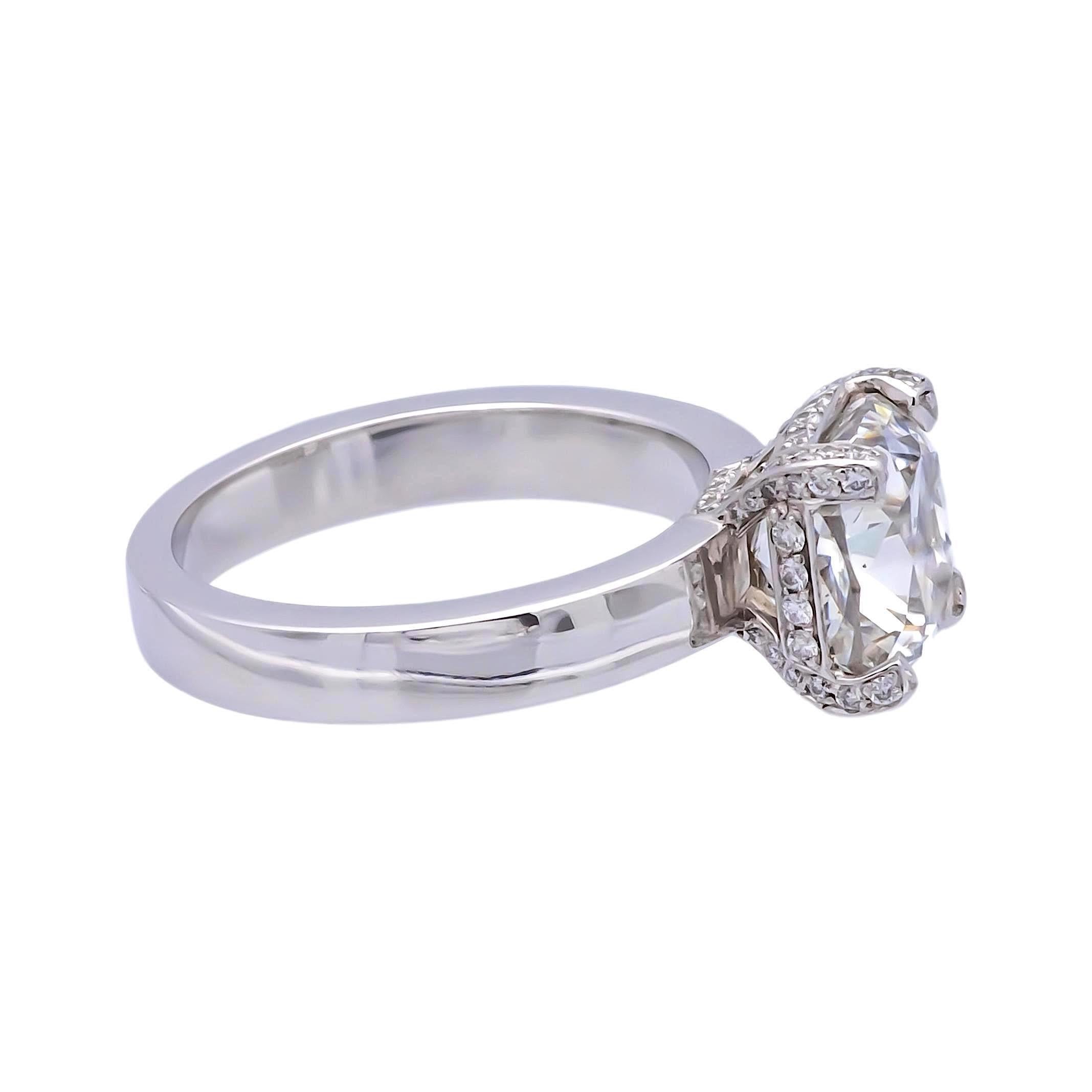 GIA 3.72ct. Cushion Brilliant Cut Diamond Engagement Ring GVS2 in Platinum In Excellent Condition In New York, NY