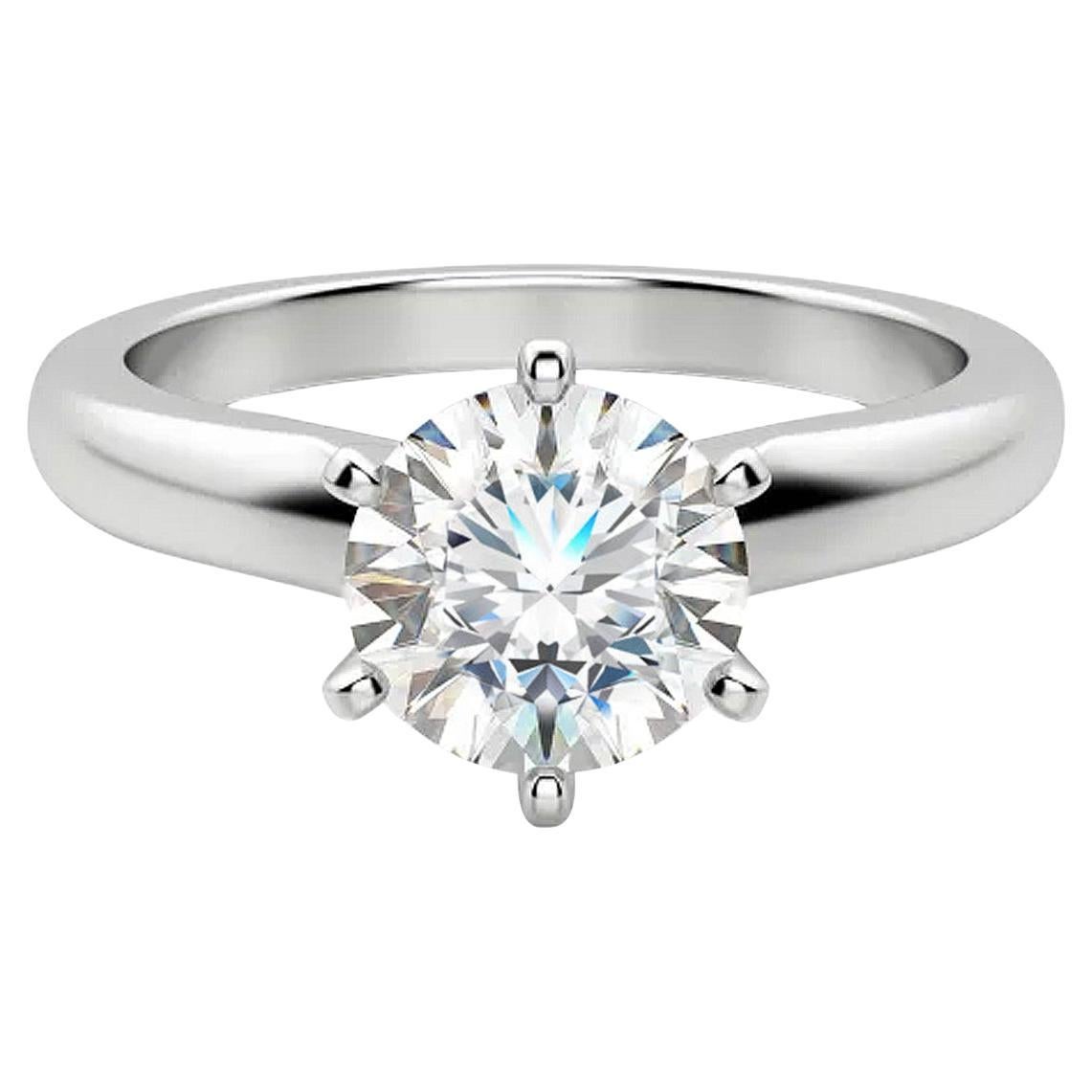 Bague en platine de style Tiffany avec diamants naturels ronds de 3,74 carats certifiés GIA, pureté VS2