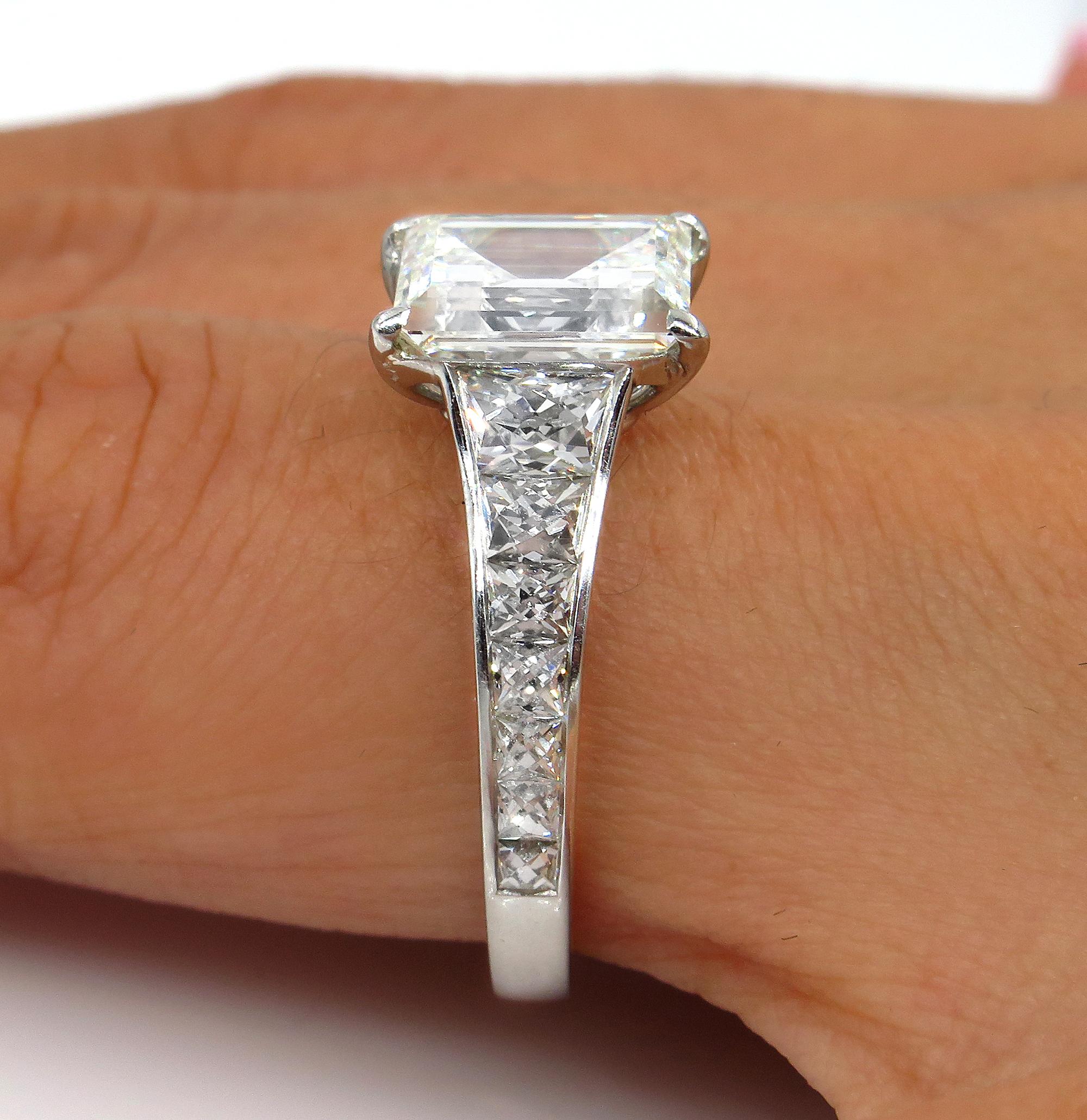 GIA 3.74 Carat Emerald Step Cut Carre French Cut Diamond Platinum Ring 4