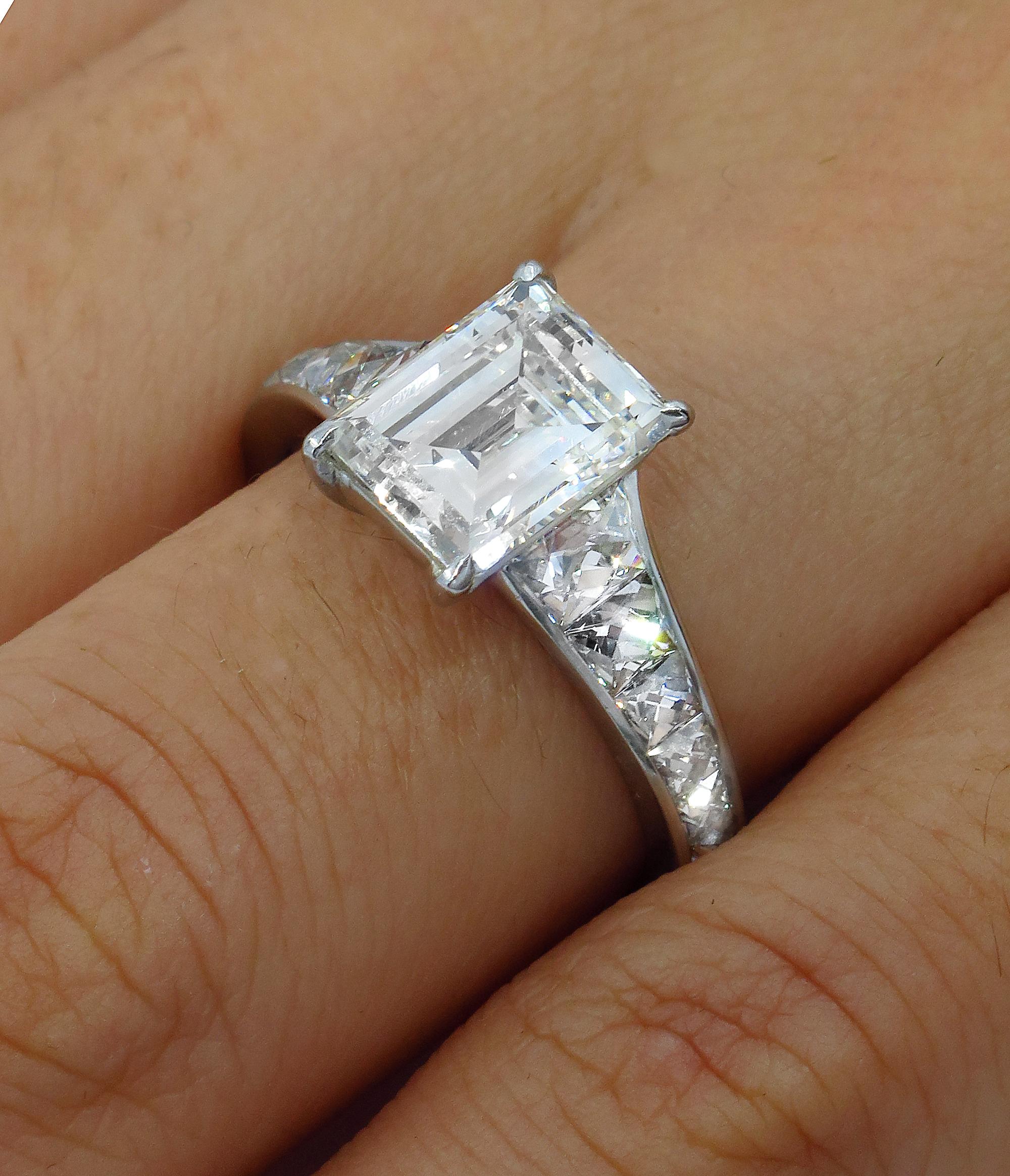 GIA 3.74 Carat Emerald Step Cut Carre French Cut Diamond Platinum Ring 6
