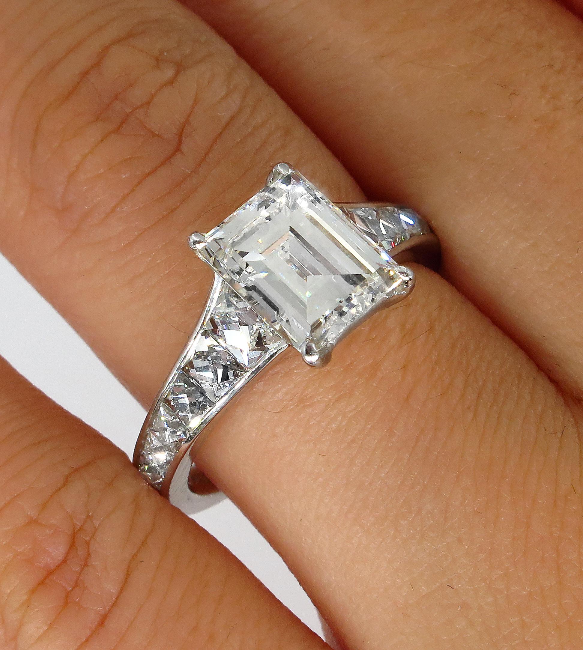 GIA 3.74 Carat Emerald Step Cut Carre French Cut Diamond Platinum Ring 7