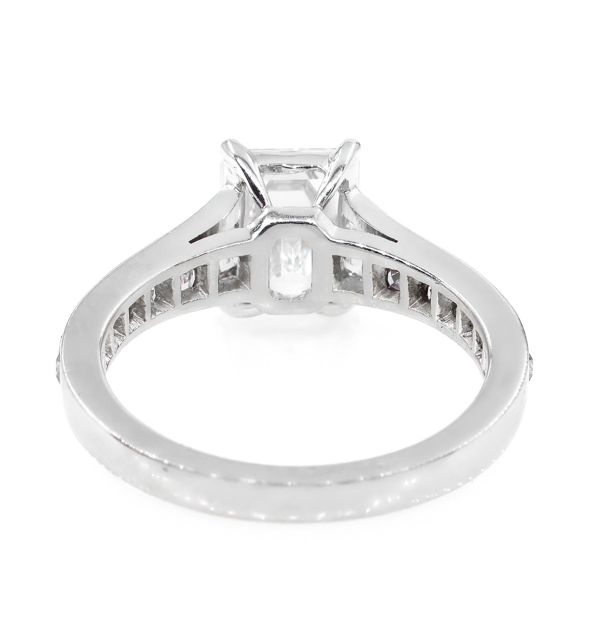Emerald Cut GIA 3.74 Carat Emerald Step Cut Carre French Cut Diamond Platinum Ring