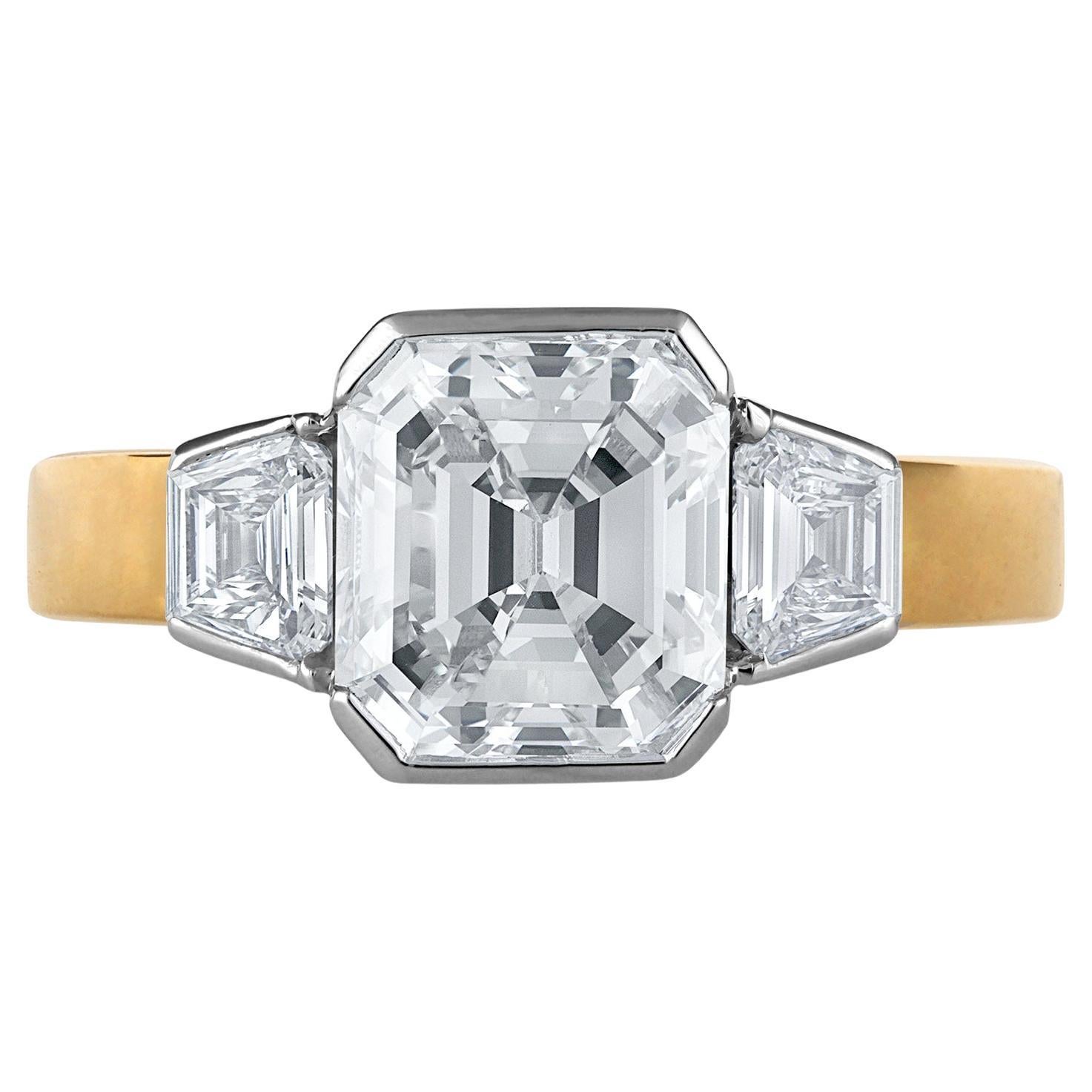 GIA 3.75CT Estate Vintage Emerald Diamond 3 Stone Engagement Wed Pl, 18KYG Ring